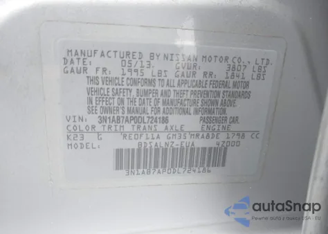 2013 Nissan Sentra Fe+ Sv из США, поврежденный, VIN 3N1AB7AP0DL724186